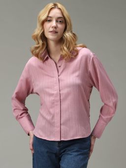 Outzidr - Pink Side Button Detailed Street Style Shirt