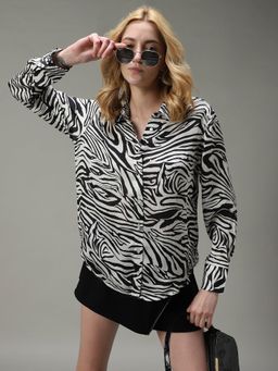 Outzidr - Black Printed Satin Party Shirt