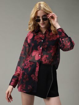 Outzidr - Pink Printed Longline Vacay Shirt