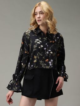 Outzidr - Black Printed Textured Vacay Shirt