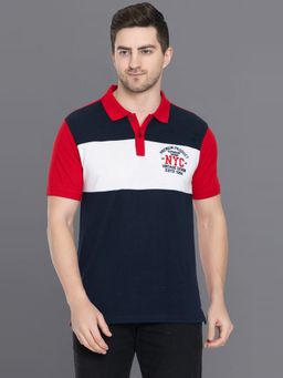 Club York - Men Navy Blue Half Sleeve Colorblocked Polo Neck T-shirt