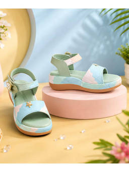 FREEPLAY - Girls Printed Bow Detailed Comfort Green Sandals