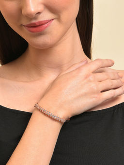 Sohi - Rose Gold White American Diamond Rose Gold Plated Bangle Style Bracelet
