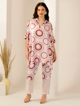 First Resort by Ramola Bachchan - Pink And Red Maa Print Kaftan Style Top