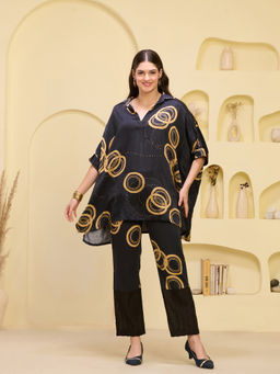 First Resort by Ramola Bachchan - Black And Golden Powerful Print Kaftan Style Top