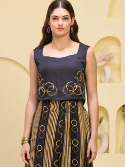 First Resort by Ramola Bachchan - Black And Golden Maa Hand Embroidered Top