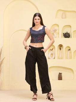 First Resort by Ramola Bachchan - Black And Red Maa Hand Embroidered Crop Top