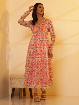 Aurelia - Women Pink Floral Embellished Polyester Anarkali Kurta