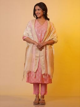 Aurelia - Women Beige Stripes Printed Woven Polyester Dupatta