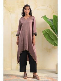 Doree By Rinkie - Women Polyester Brown Embroidered Kurta with Pant