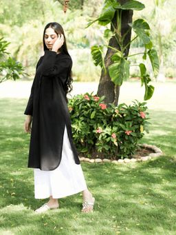 NUCHIC - Women Black Cotton Kurta with Palazzo