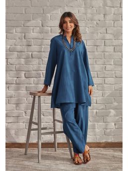 Tara-C-Tara - Blue Cotton Solid Co-Ord Set