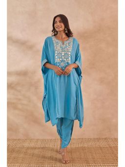Tara-C-Tara - Blue Cotton Silk Embroidered Co-Ord Set