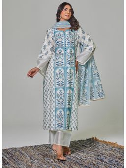 Tara-C-Tara - Off-White Chanderi Kurta and Salwar with Dupatta