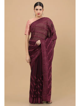 Soch - Wine Chiffon Embroidered Saree (Set of 2)