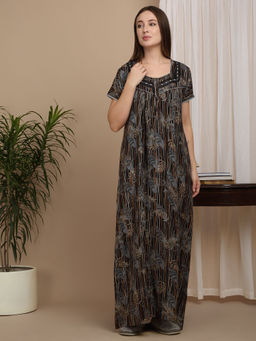 Sweet Dreams - Black Printed Full Length Nighty