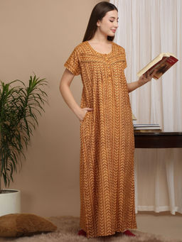 Sweet Dreams - Mustard Printed Full Length Nighty