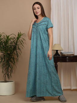 Sweet Dreams - Aqua Printed Full Length Nighty