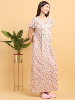 Sweet Dreams - Peach Floral Print Full Length Nighty