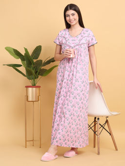 Sweet Dreams - Pink Floral Print Full Length Nighty