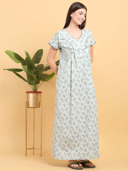 Sweet Dreams - Green Floral Print Full Length Nighty