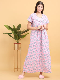 Sweet Dreams - Pink Floral Print Full Length Nighty