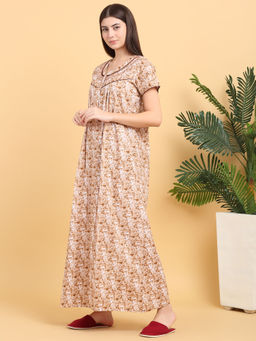 Sweet Dreams - Brown Printed Full Length Nighty