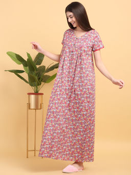 Sweet Dreams - Pink Floral Print Full Length Nighty