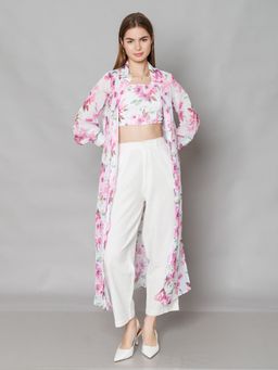 Zink London - Womens White Printed Regular Fit Co-Ord (Set of 3)
