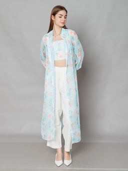 Zink London - Womens Blue Printed Regular Fit Co-Ord (Set of 3)