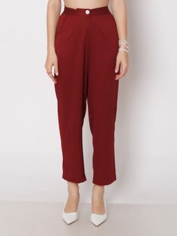 Zink London - Womens Red Solid Straight Fit Trouser