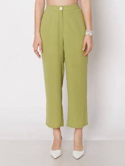 Zink London - Womens Green Solid Straight Fit Trouser