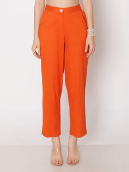 Zink London - Womens Orange Solid Straight Fit Trouser