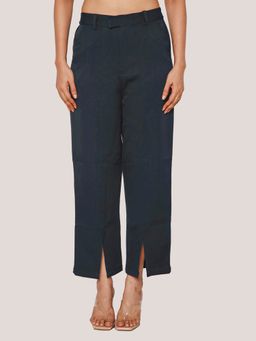Zink London - Womens Blue Solid Straight Trouser