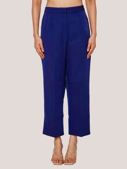 Zink London - Womens Blue Solid Straight Trouser