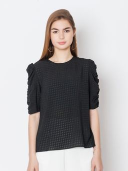 Zink London - Womens Black Textured Regular Fit Top