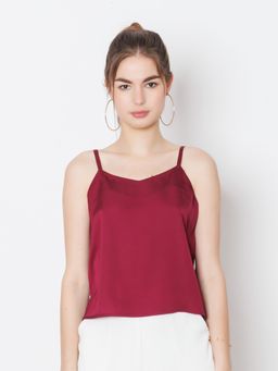 Zink London - Womens Wine Coloured Solid Polyester Top