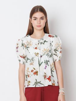 Zink London - Womens White Printed Regular Fit Top