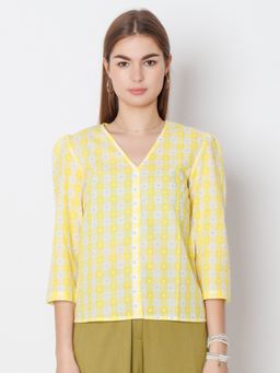 Zink London - Womens Yellow Checked Regular Fit Shirt
