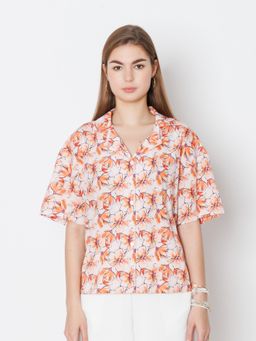 Zink London - Womens Peach Printed Regular Fit Shirt