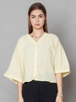 Zink London - Womens Yellow Solid Relaxed Fit Shirt