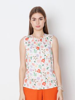 Zink London - Womens White Printed Relaxed Fit Top