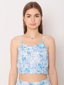 Zink London - Womens Blue Floral Print Fitted Crop Top