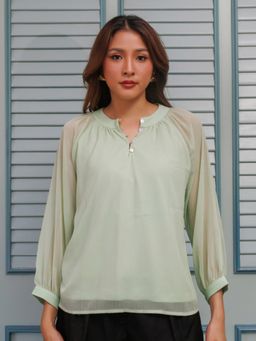 Zink London - Womens Green Solid Straight Top