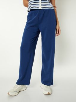 max - Navy Blue Women Solid Athleisure Track Pant