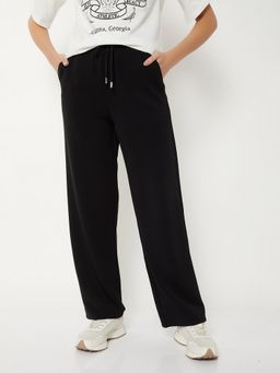 max - Black Women Solid Butter Soft Wide Leg Sports Track Pant