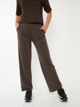 max - Brown Women Solid Wide Leg Sports Track Pant