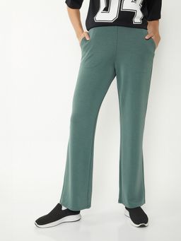 max - Green Women Solid Wide Leg Track Pant
