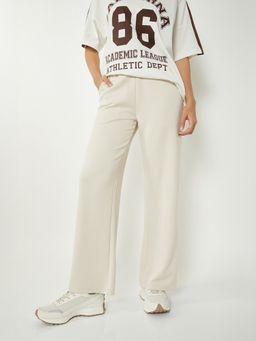 max - Beige Women Solid Wide Leg Track Pant