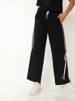 max - Black Women Striped Wide Leg Track Pant